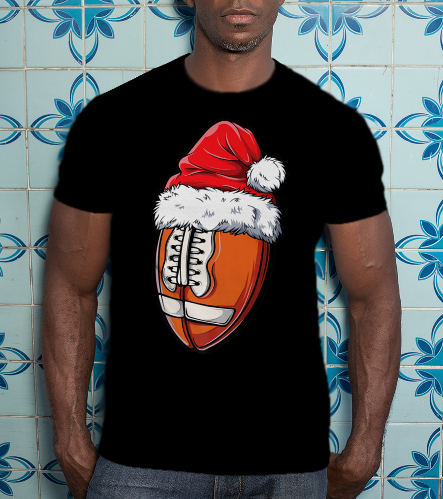 Football Ball Santa Hat Christmas Boys Xmas Football T-Shirt
