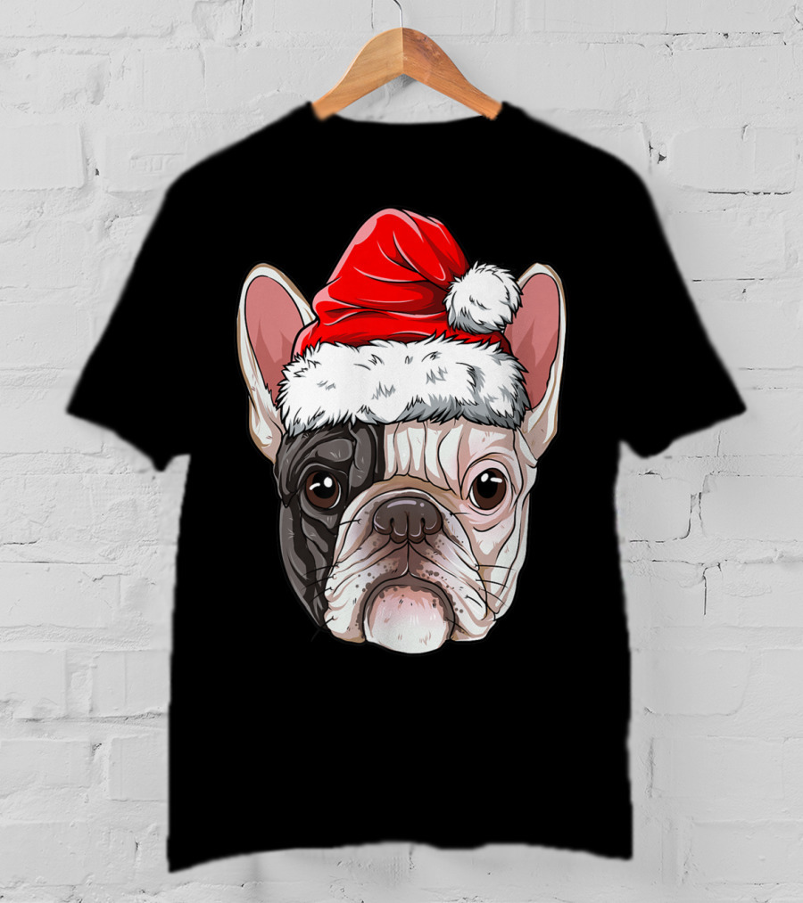 French Bulldog In Santa Hat Christmas T-Shirt