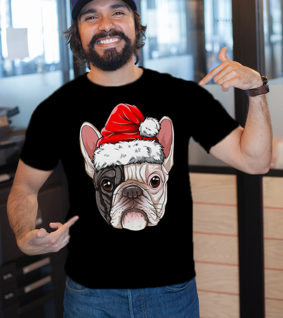 French Bulldog In Santa Hat Christmas T-Shirt