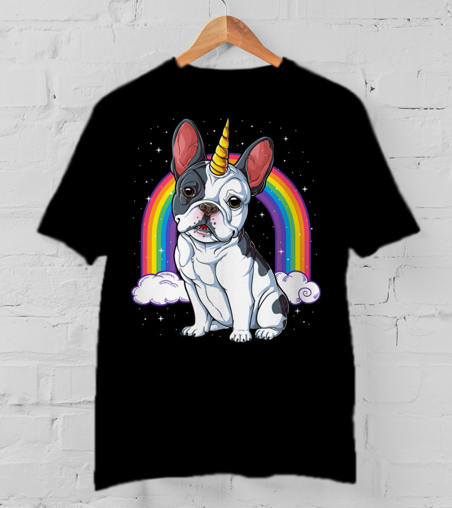 French Bulldog Unicorn Rainbow Space Galaxy Kids T-Shirt