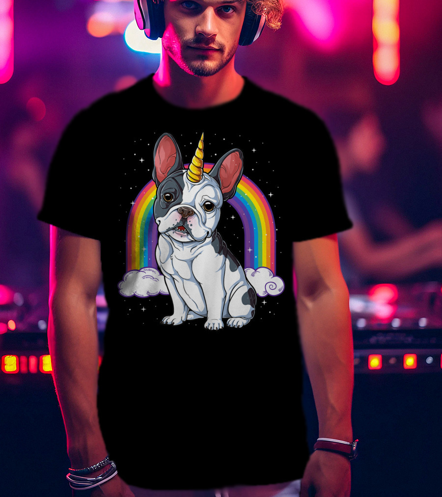 French Bulldog Unicorn Rainbow Space Galaxy Kids T-Shirt
