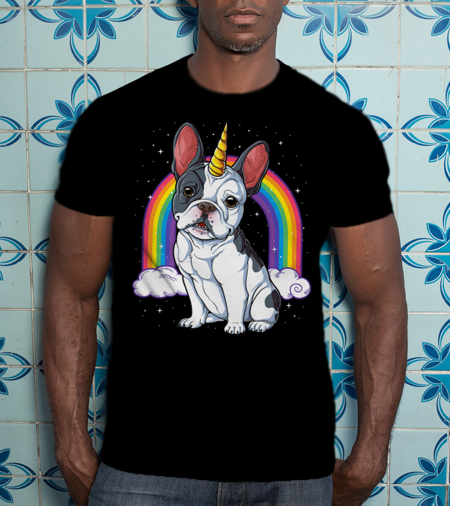 French Bulldog Unicorn Rainbow Space Galaxy Kids T-Shirt