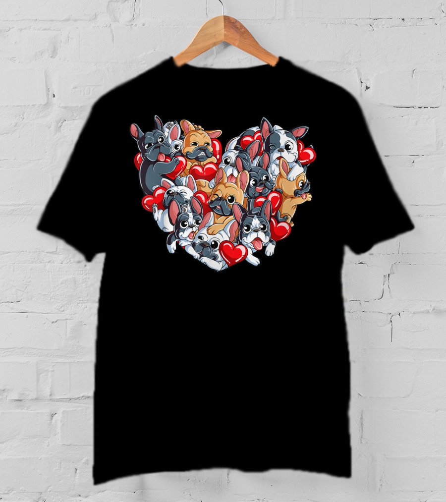 French Bulldog Heart Valentines Day T-Shirt