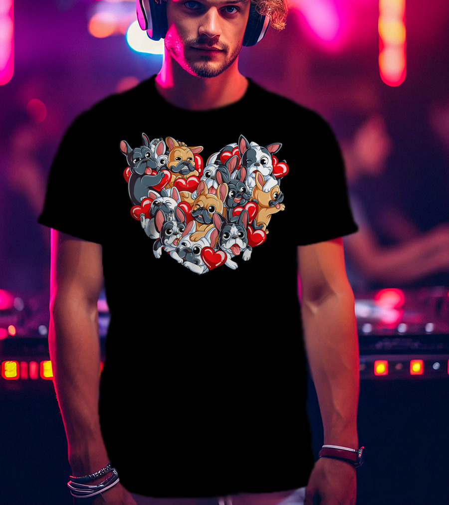 French Bulldog Heart Valentines Day T-Shirt