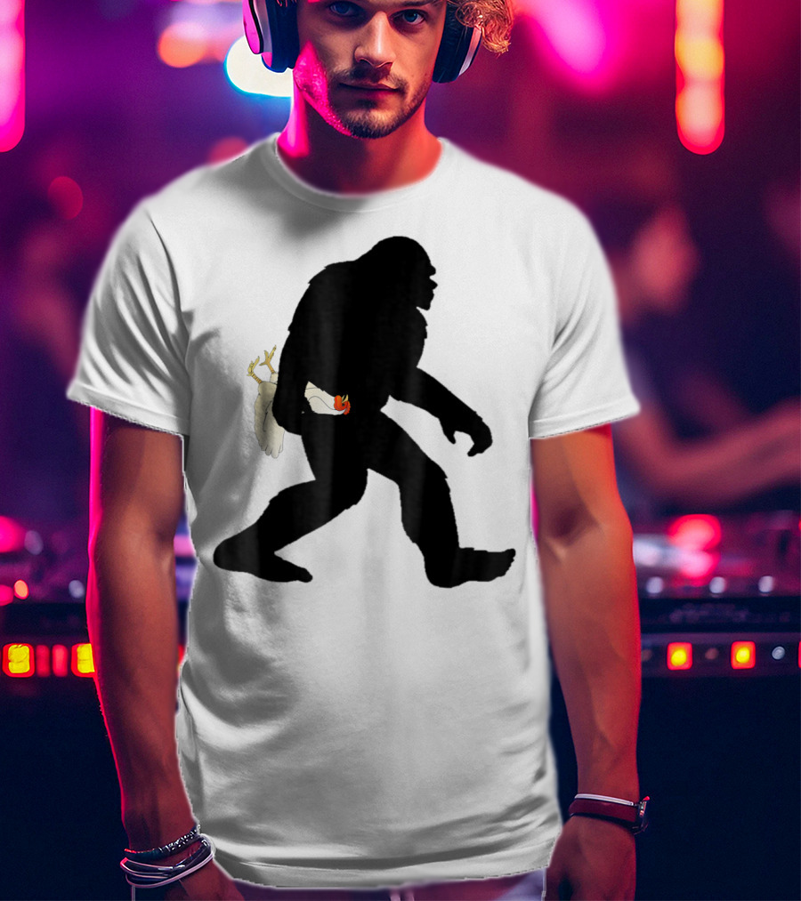 Funny Bigfoot Sasquatch Carrying Chicken Boys T-Shirt