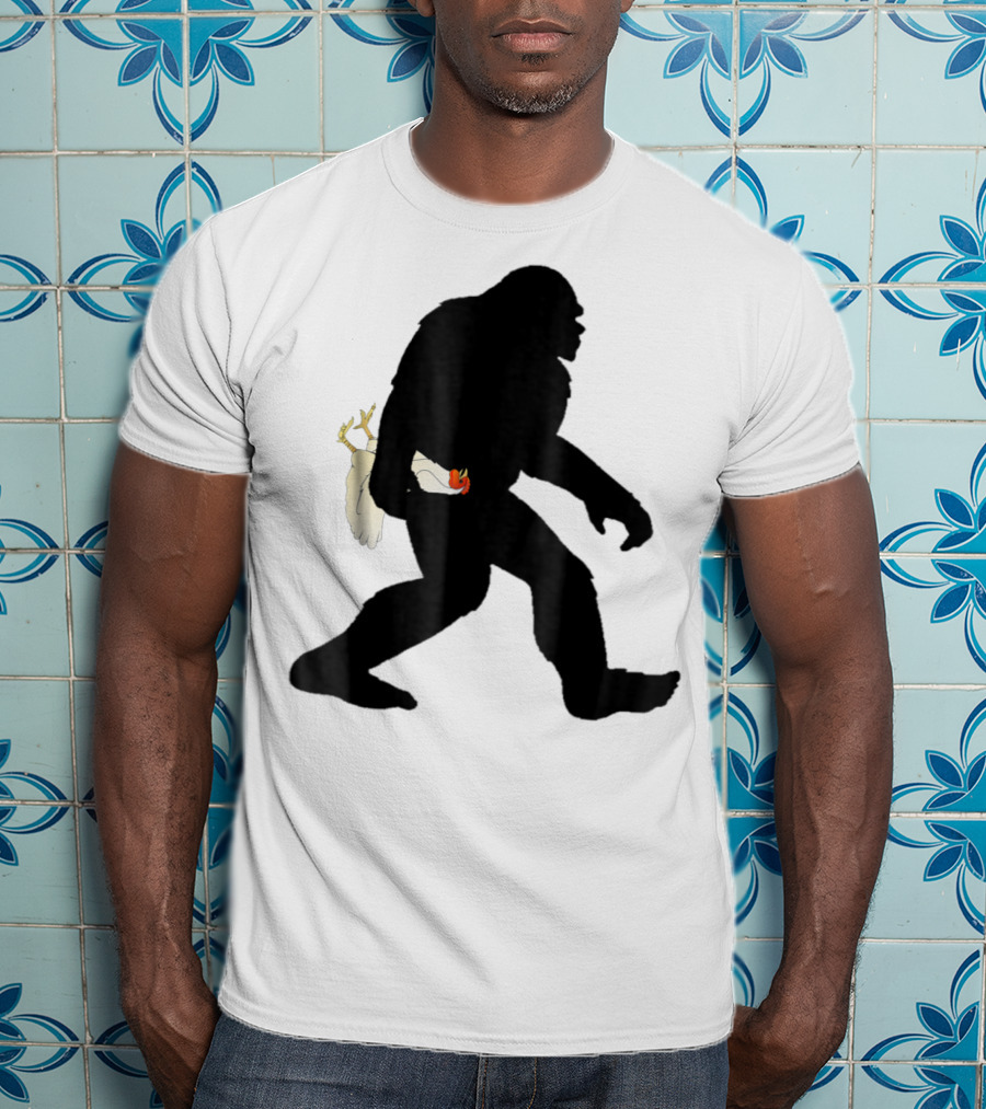 Funny Bigfoot Sasquatch Carrying Chicken Boys T-Shirt