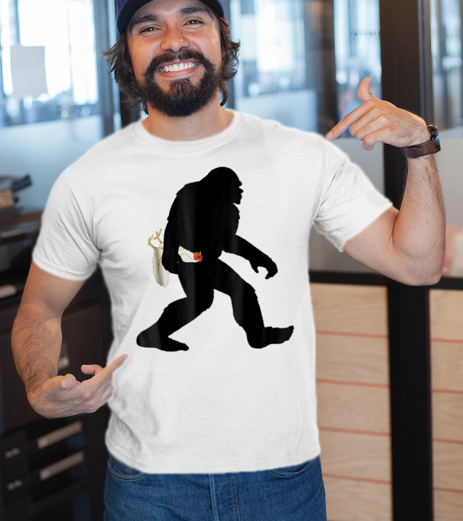 Funny Bigfoot Sasquatch Carrying Chicken Boys T-Shirt