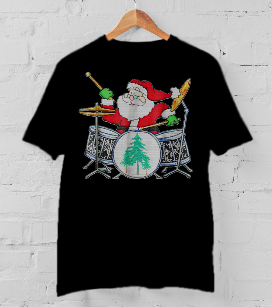 Funny Santa Playing Christmas Drum Kit T-Shirt