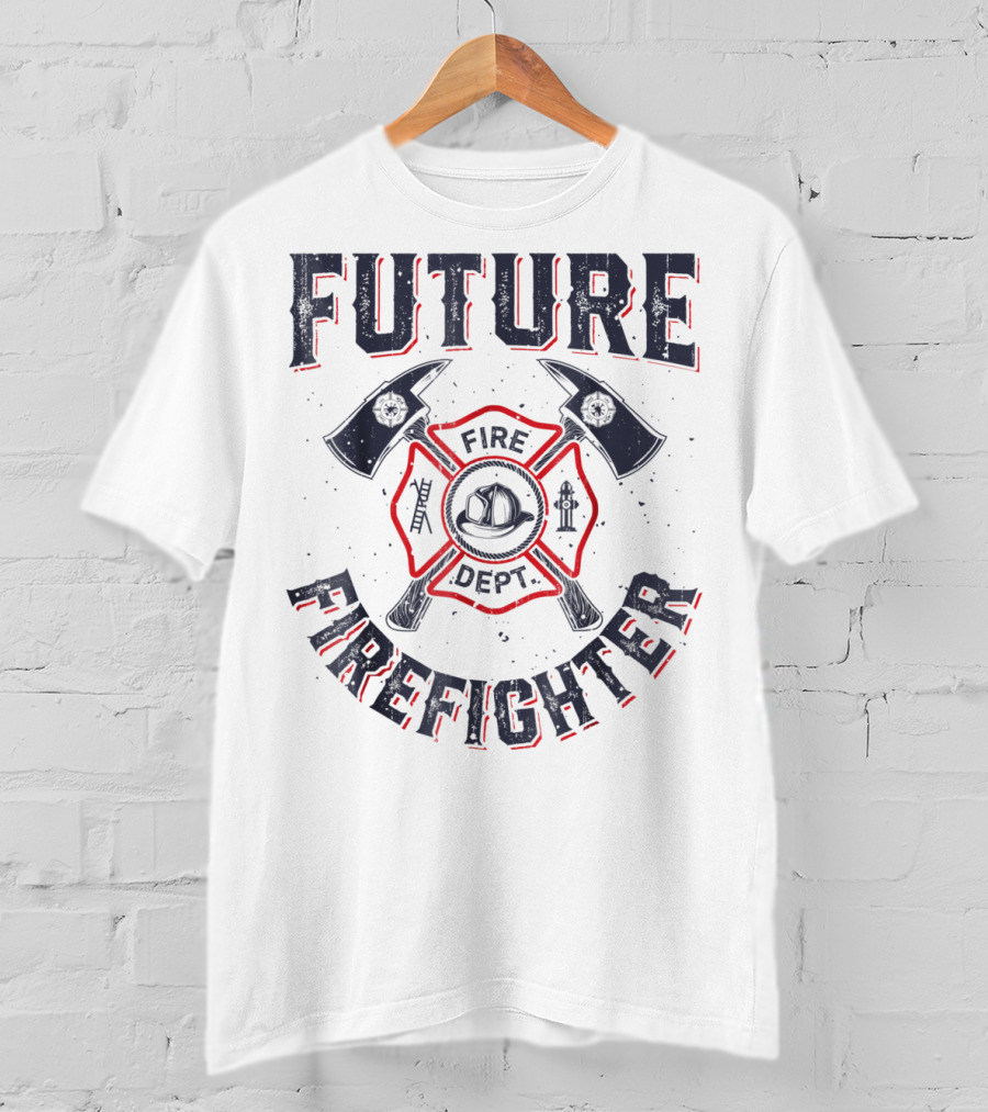 Future Firefighter Fire Dept Axe Emblem Kids Boys Youth Men T-Shirt