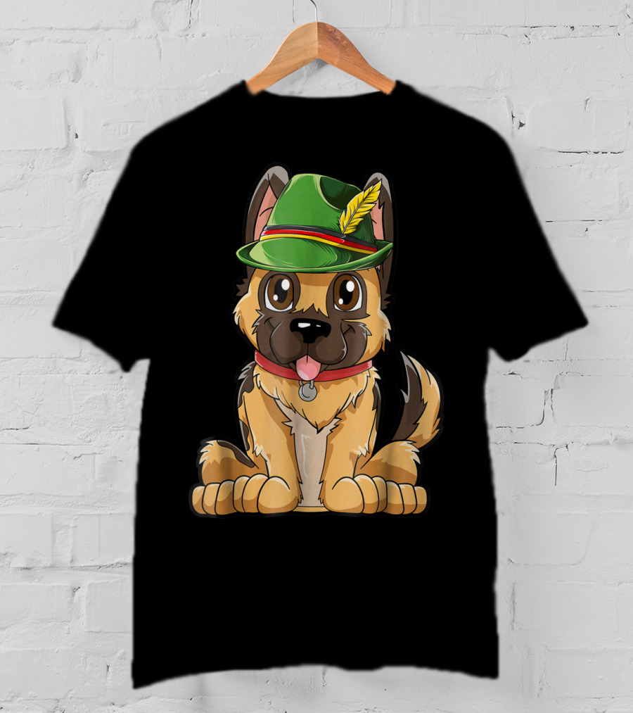 Cute German Shepherd Dog With Oktoberfest Hat Boys Lederhosen T-Shirt