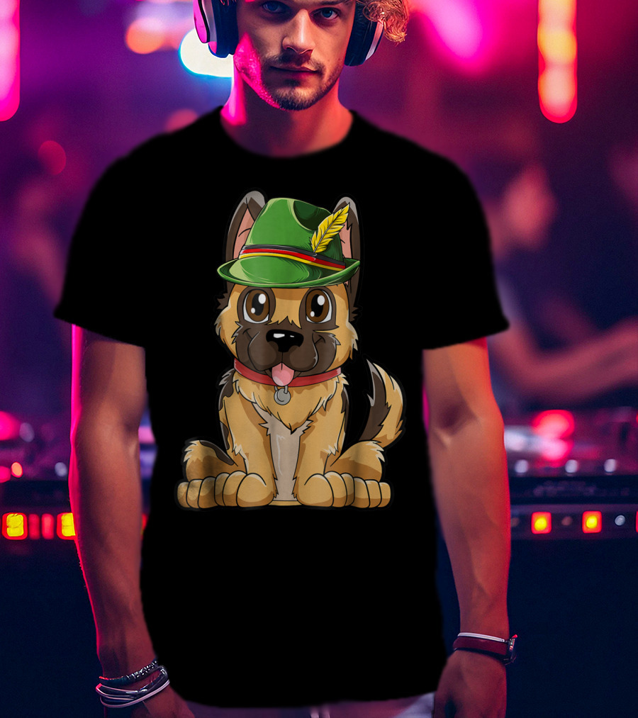 Cute German Shepherd Dog With Oktoberfest Hat Boys Lederhosen T-Shirt