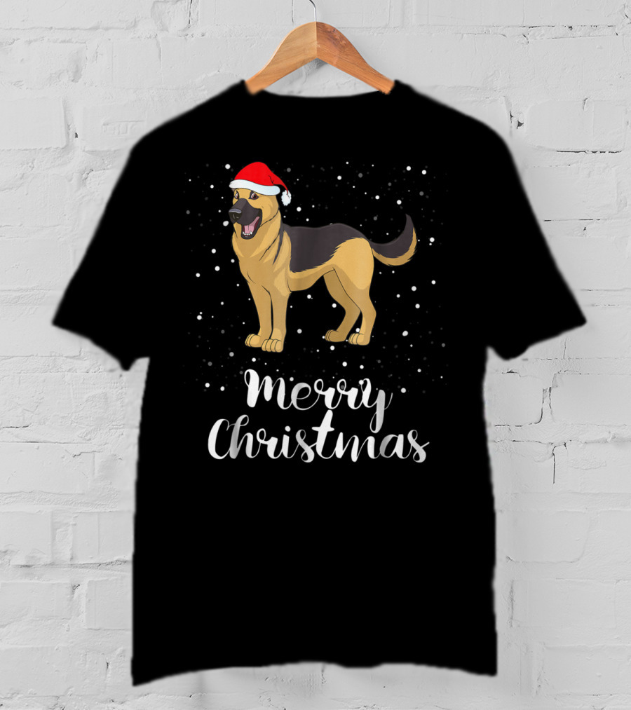 Merry Christmas German Shepherd Santa Hat Family Matching Xmas T-Shirt