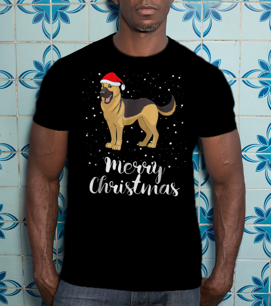 Merry Christmas German Shepherd Santa Hat Family Matching Xmas T-Shirt