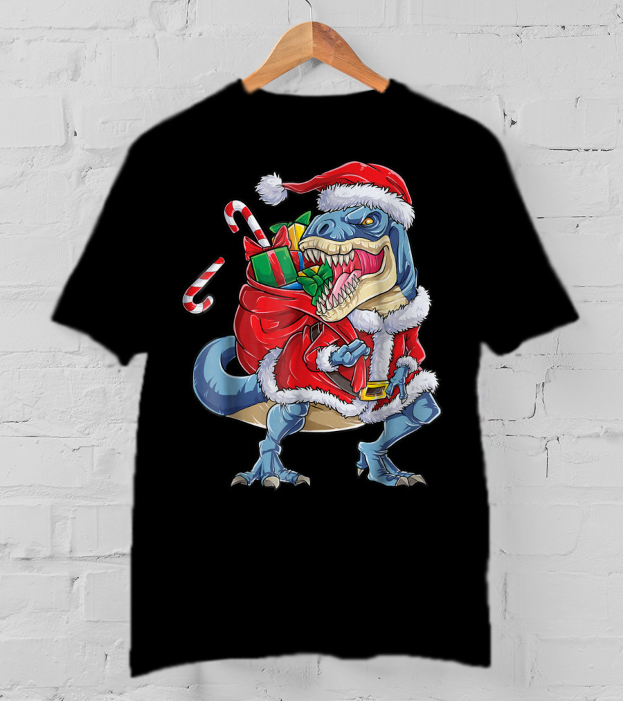 Santa Rex Dinosaur Christmas Boys Kids Xmas T-Shirt