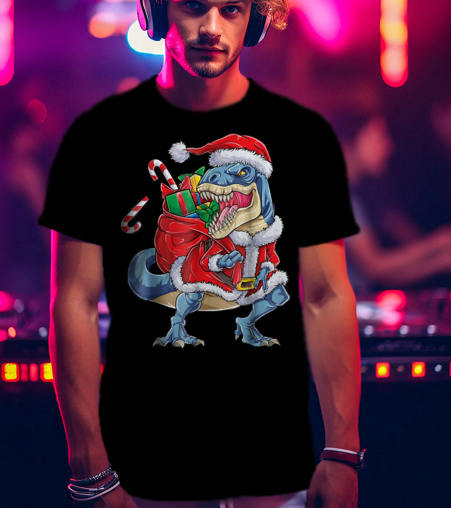 Santa Rex Dinosaur Christmas Boys Kids Xmas T-Shirt