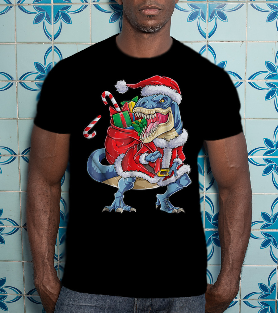 Santa Rex Dinosaur Christmas Boys Kids Xmas T-Shirt