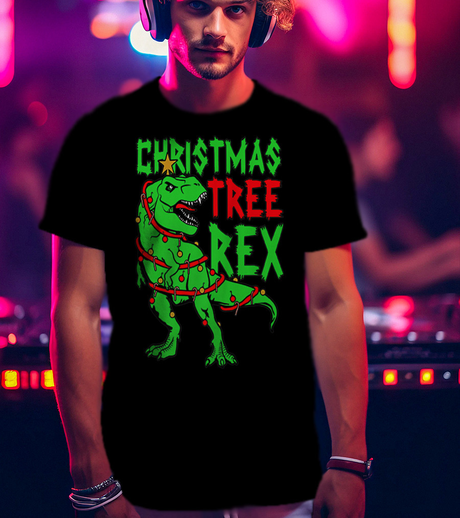 Christmas Tree Rex Dinosaur Boys T-Shirt