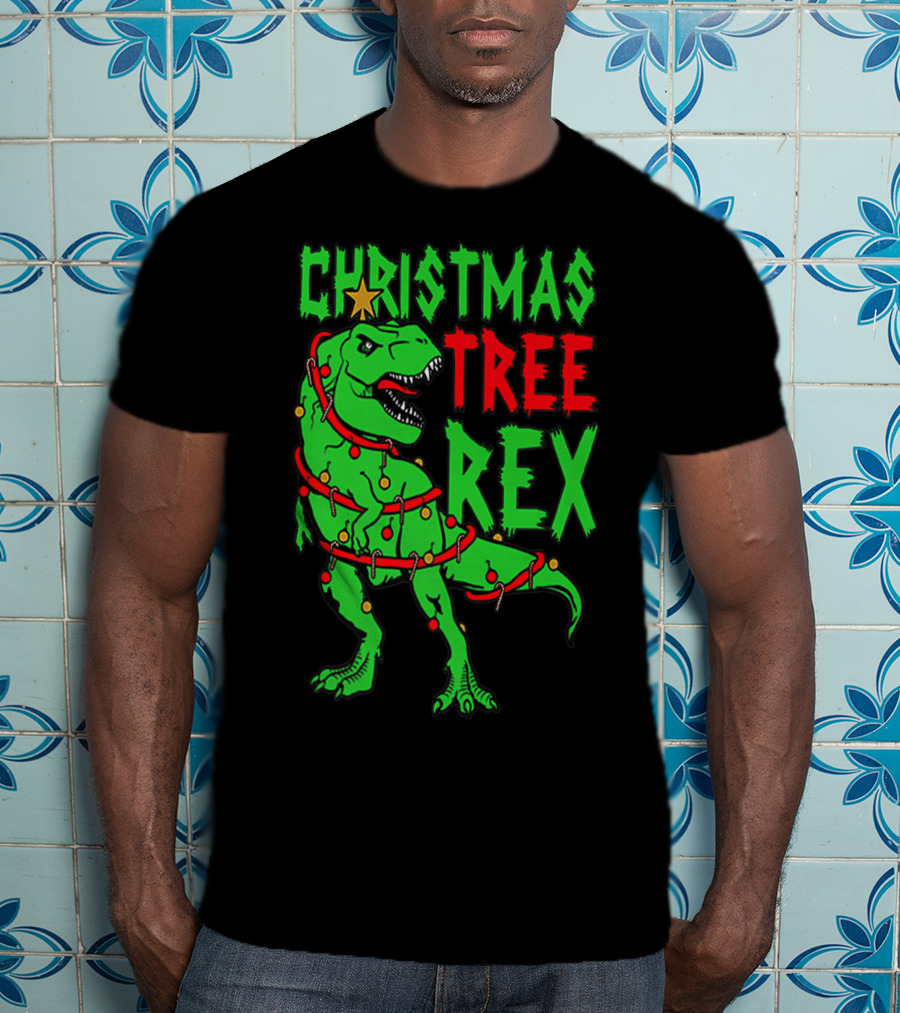 Christmas Tree Rex Dinosaur Boys T-Shirt