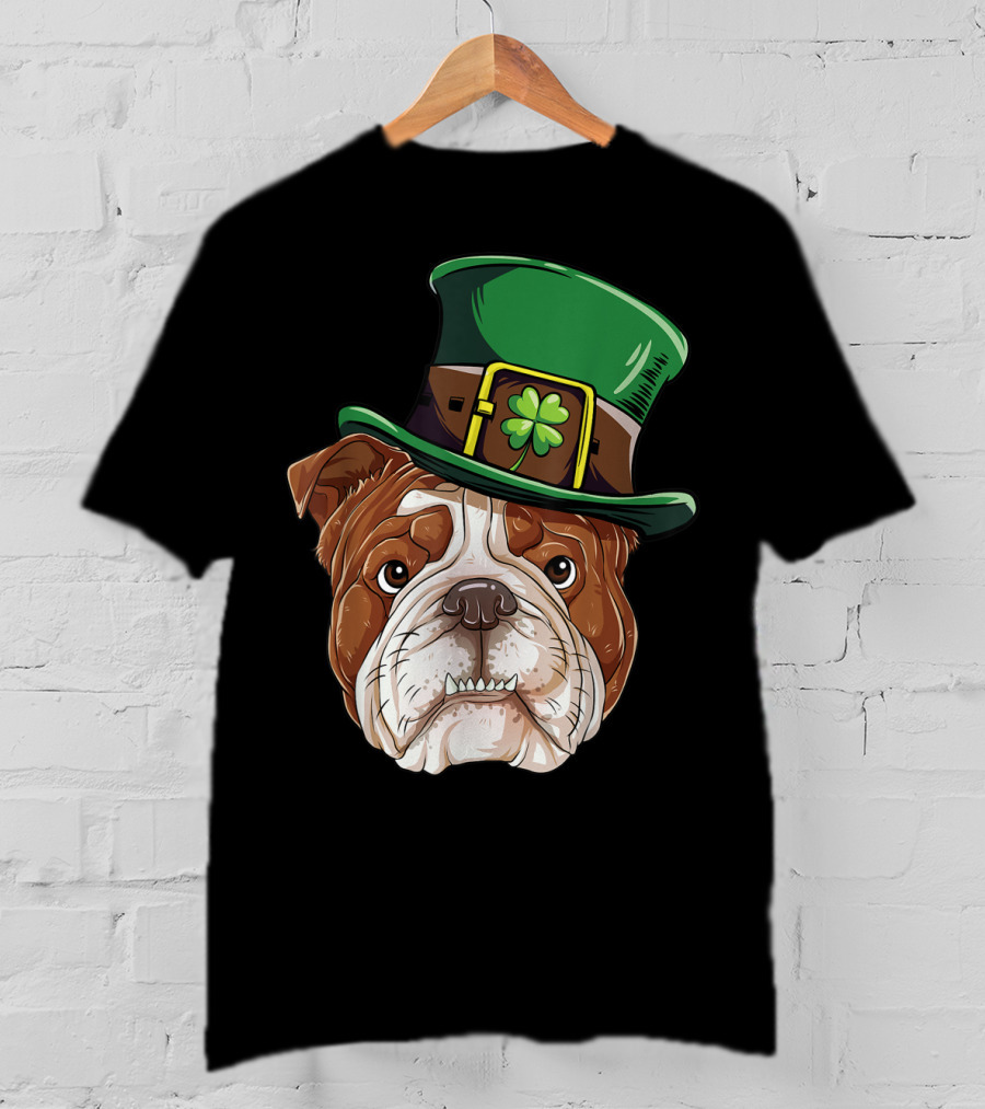 English Bulldog Wearing Leprechaun Hat St Patricks Day Dog T-Shirt