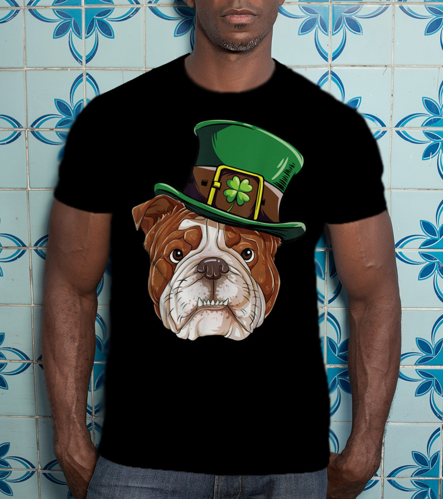 English Bulldog Wearing Leprechaun Hat St Patricks Day Dog T-Shirt