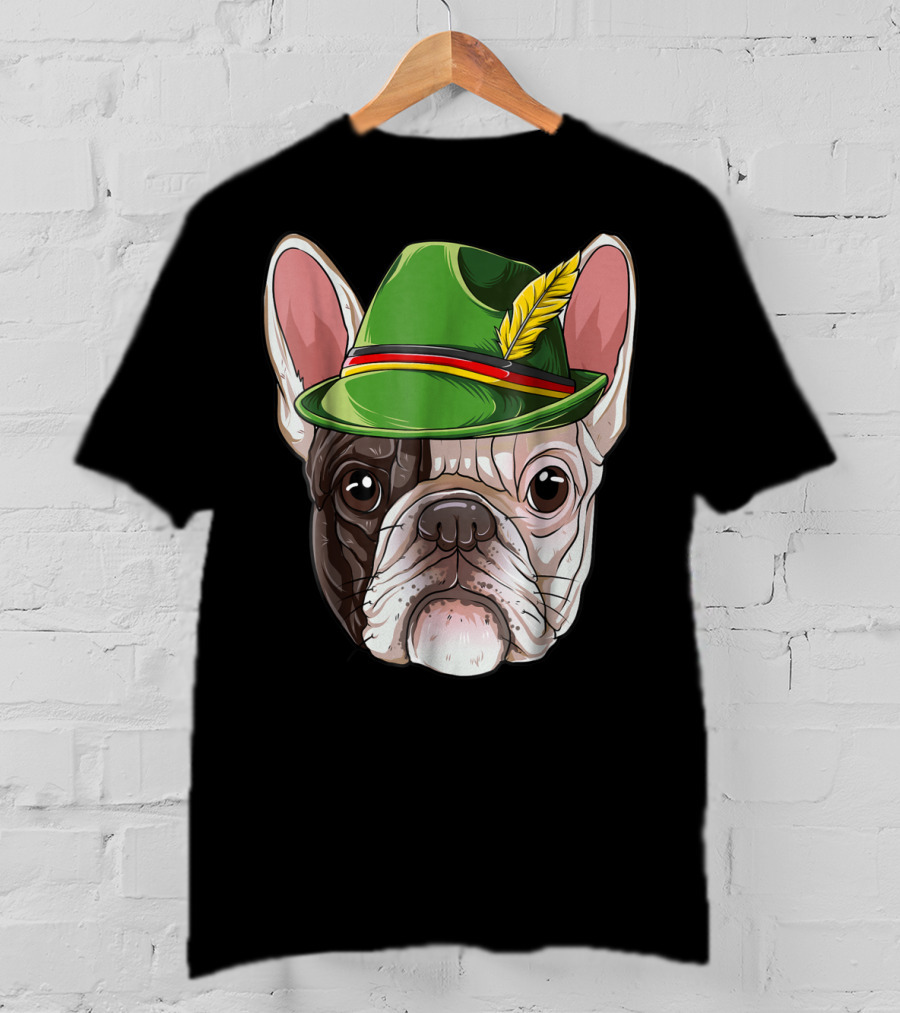 French Bulldog In Green Oktoberfest Hat With Feather T-Shirt