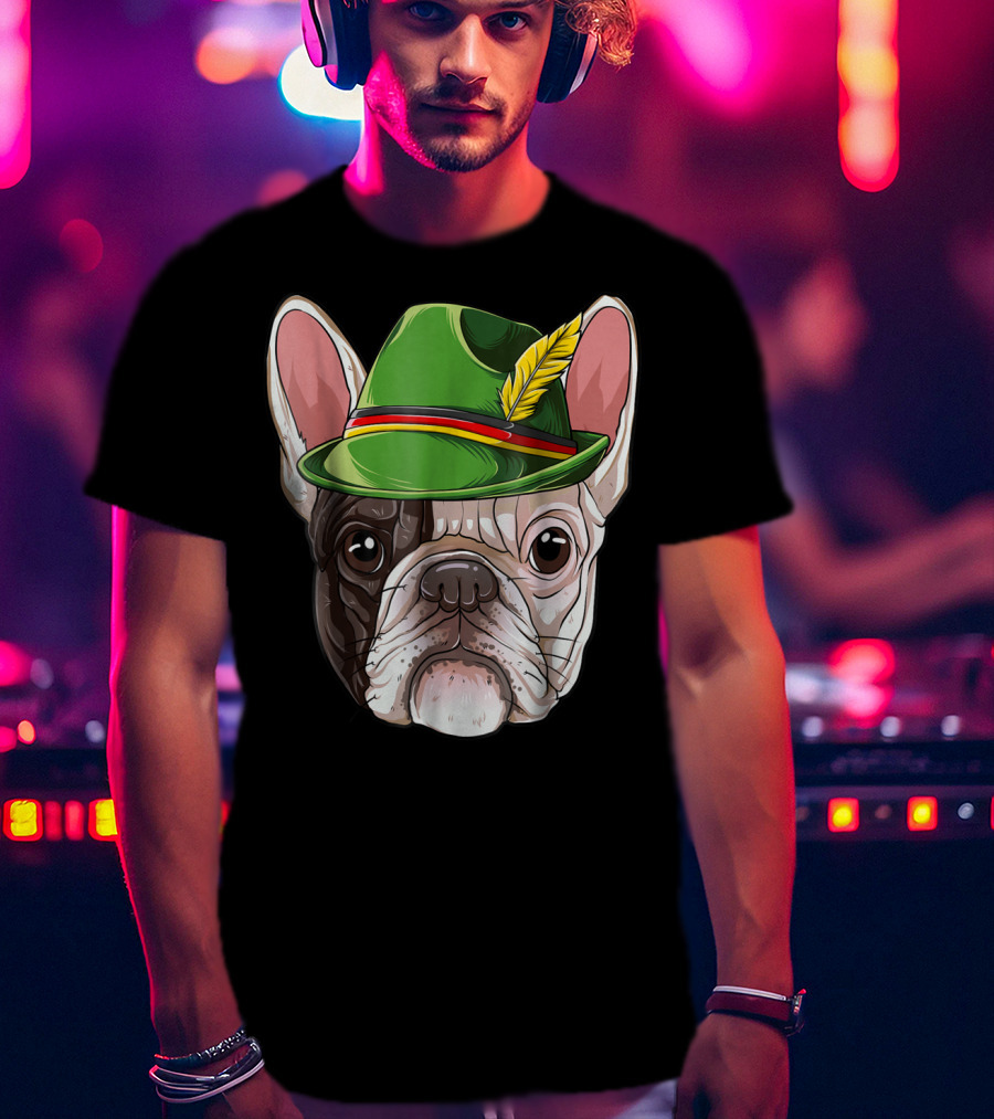 French Bulldog In Green Oktoberfest Hat With Feather T-Shirt