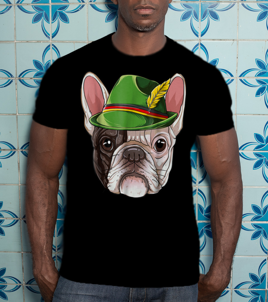 French Bulldog In Green Oktoberfest Hat With Feather T-Shirt