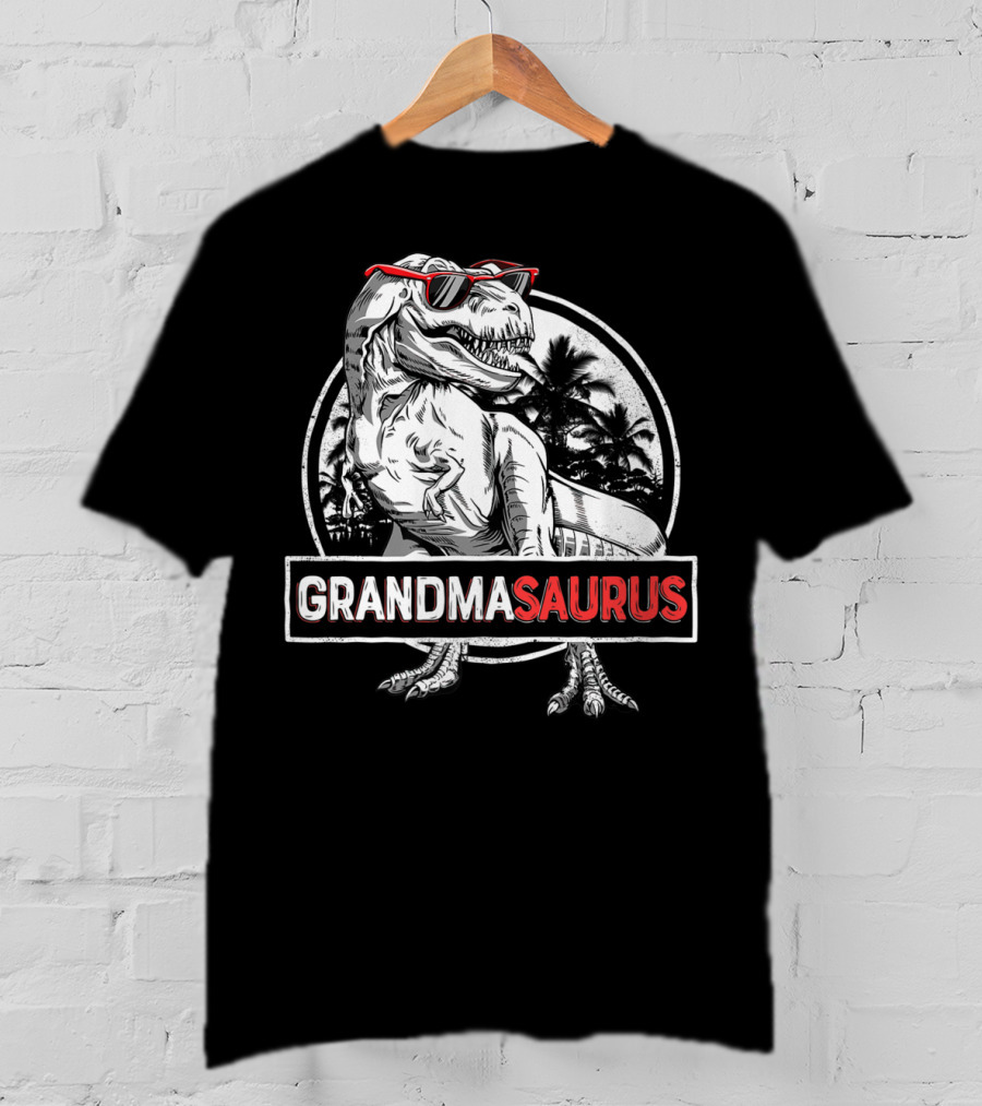 Grandmasaurus Rex Dinosaur Vintage Palm Trees Sunglasses T-Shirt