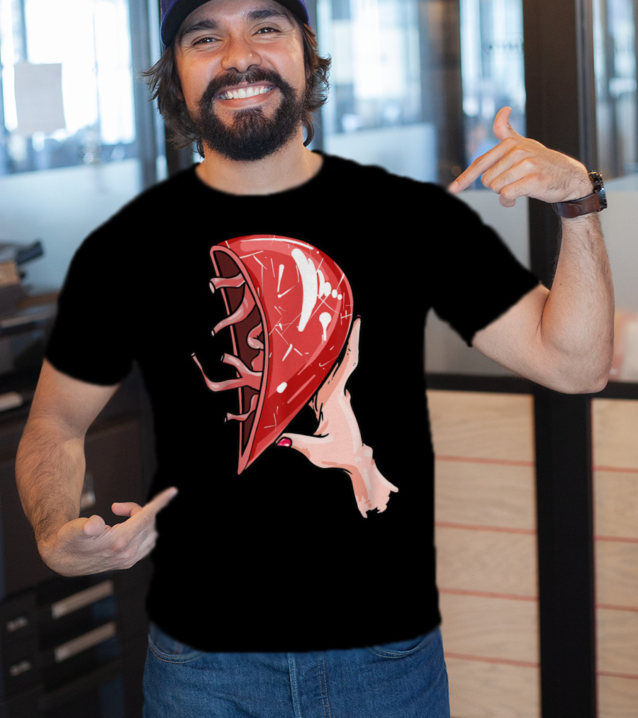 Hand Holding Semi-Open Anatomical Heart T-Shirt