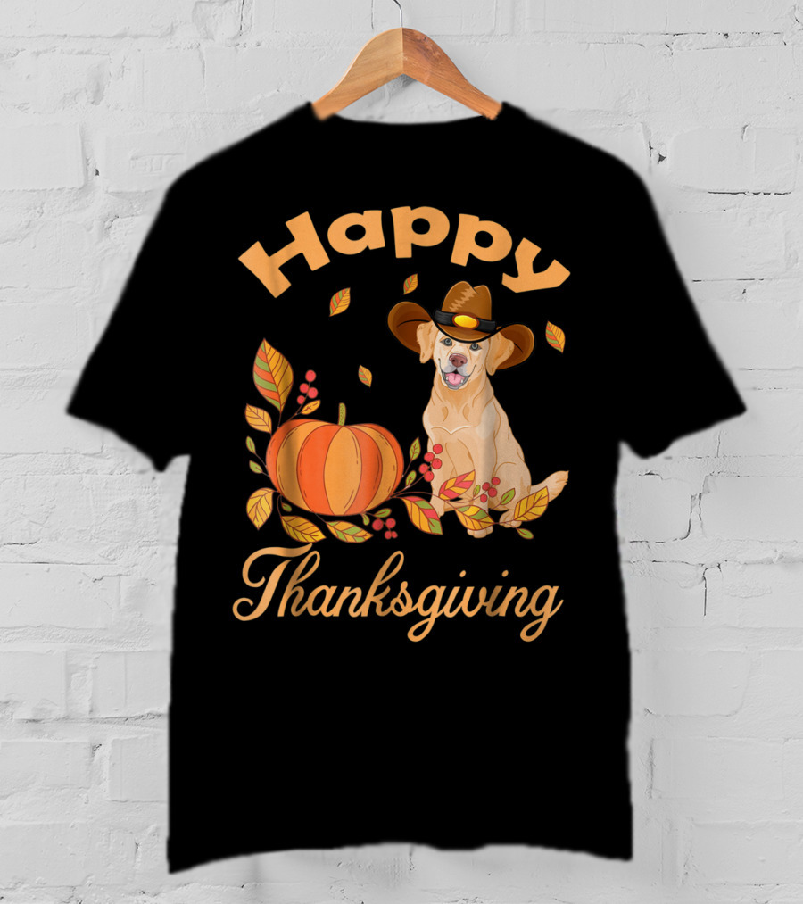 Happy Thanksgiving Golden Retriever With Pumpkin And Leaves T-Shirt