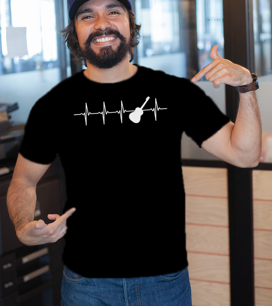 Acoustic Guitar Heartbeat Rhythm For Guitarists T-Shirt