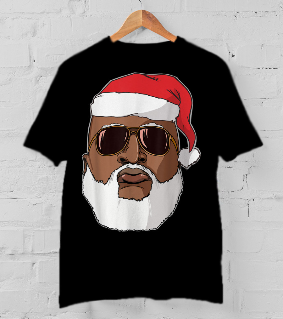 African American Santa With Sunglasses And Santa Hat T-Shirt