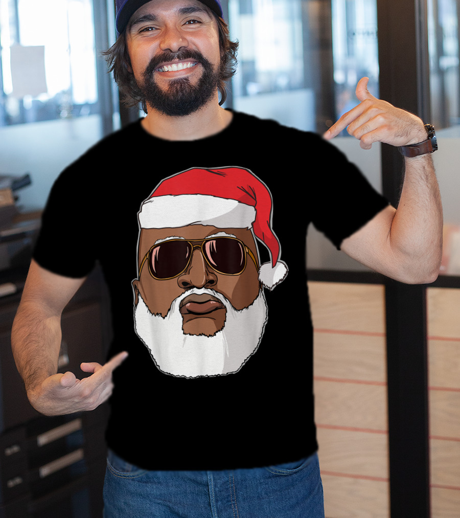 African American Santa With Sunglasses And Santa Hat T-Shirt