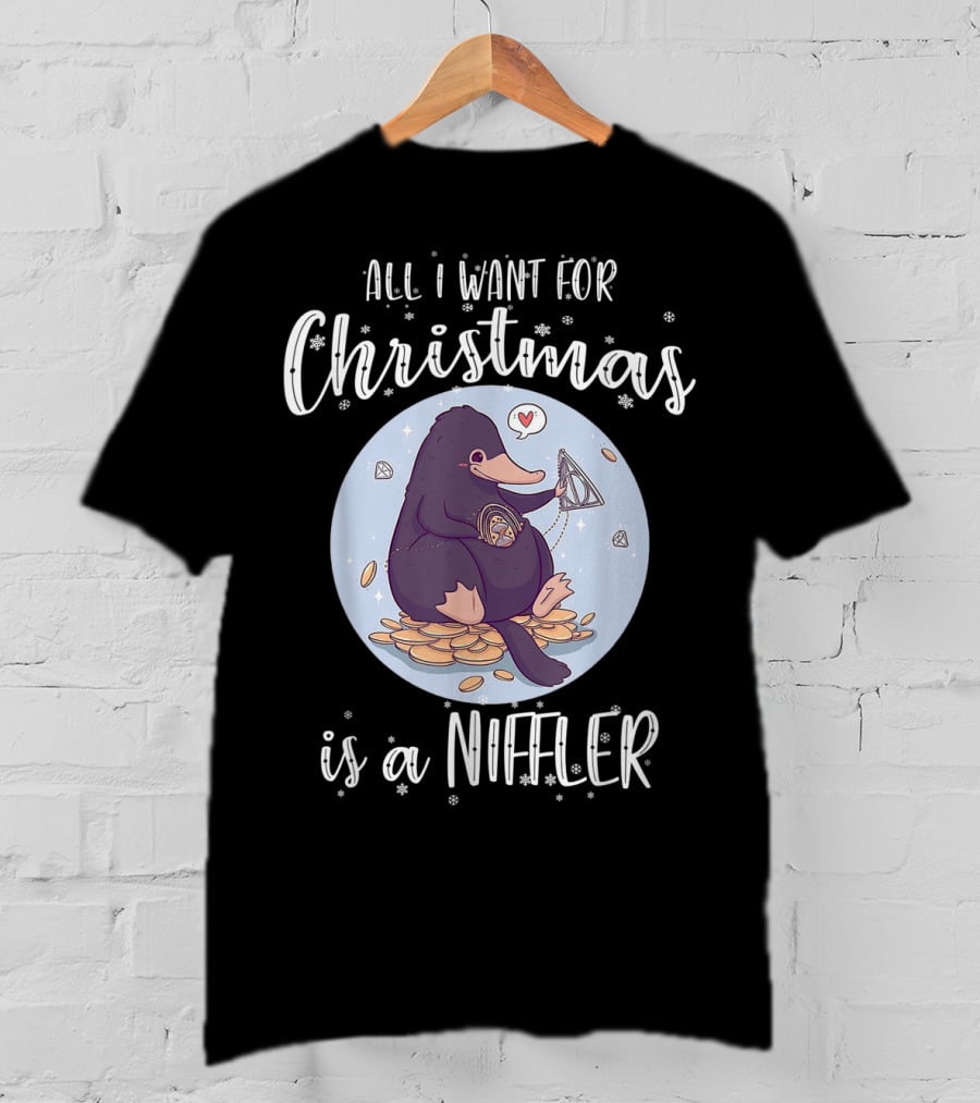 All I Want For Christmas Is A Niffler Snowflakes Coins Jewel Heart Balloon T-Shirt
