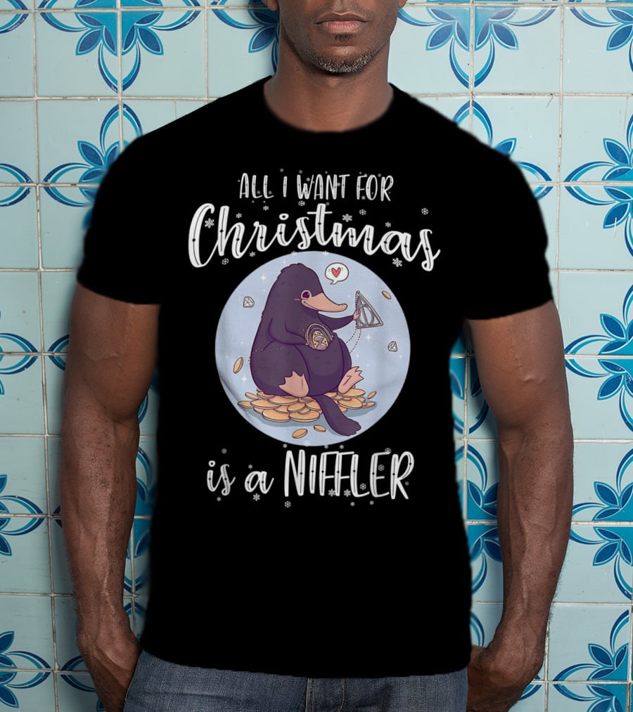 All I Want For Christmas Is A Niffler Snowflakes Coins Jewel Heart Balloon T-Shirt