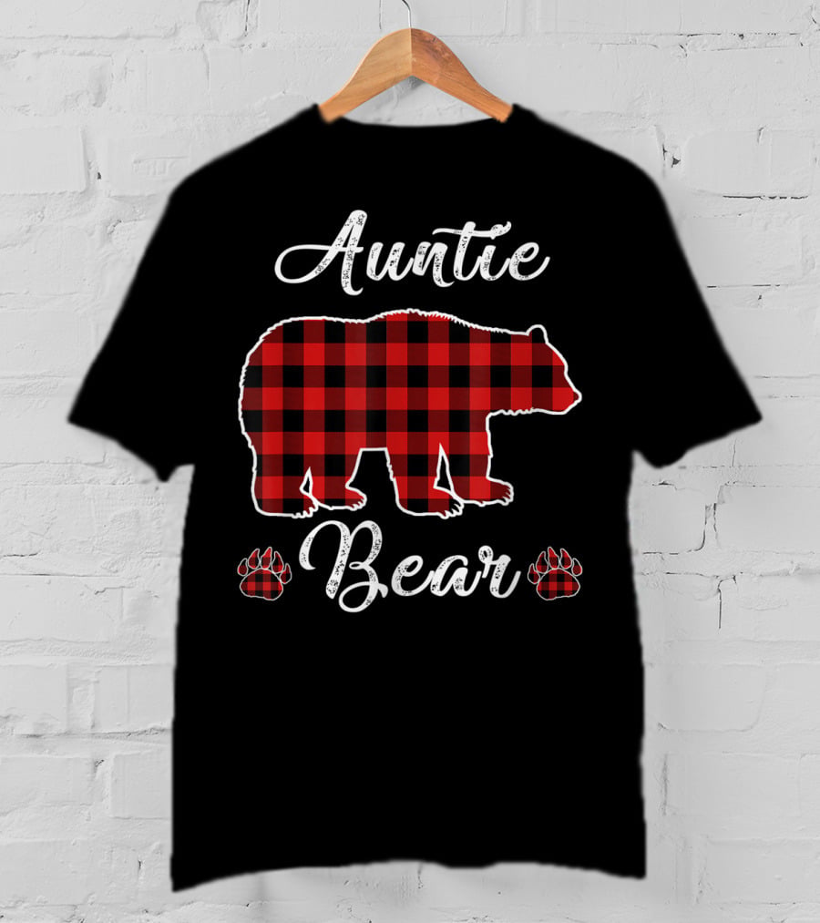 Auntie Bear Red Plaid Buffalo Christmas T-Shirt