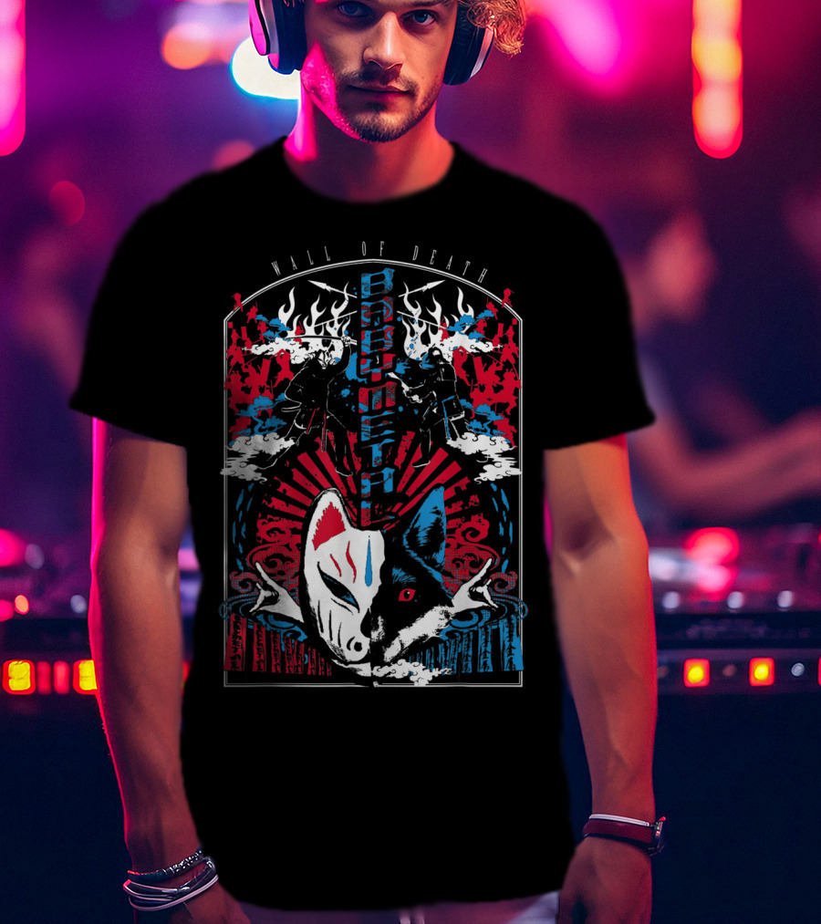 Babymetalfcus Wall Of Death Katana Mask Warriors Flames Red Blue Japan T-Shirt