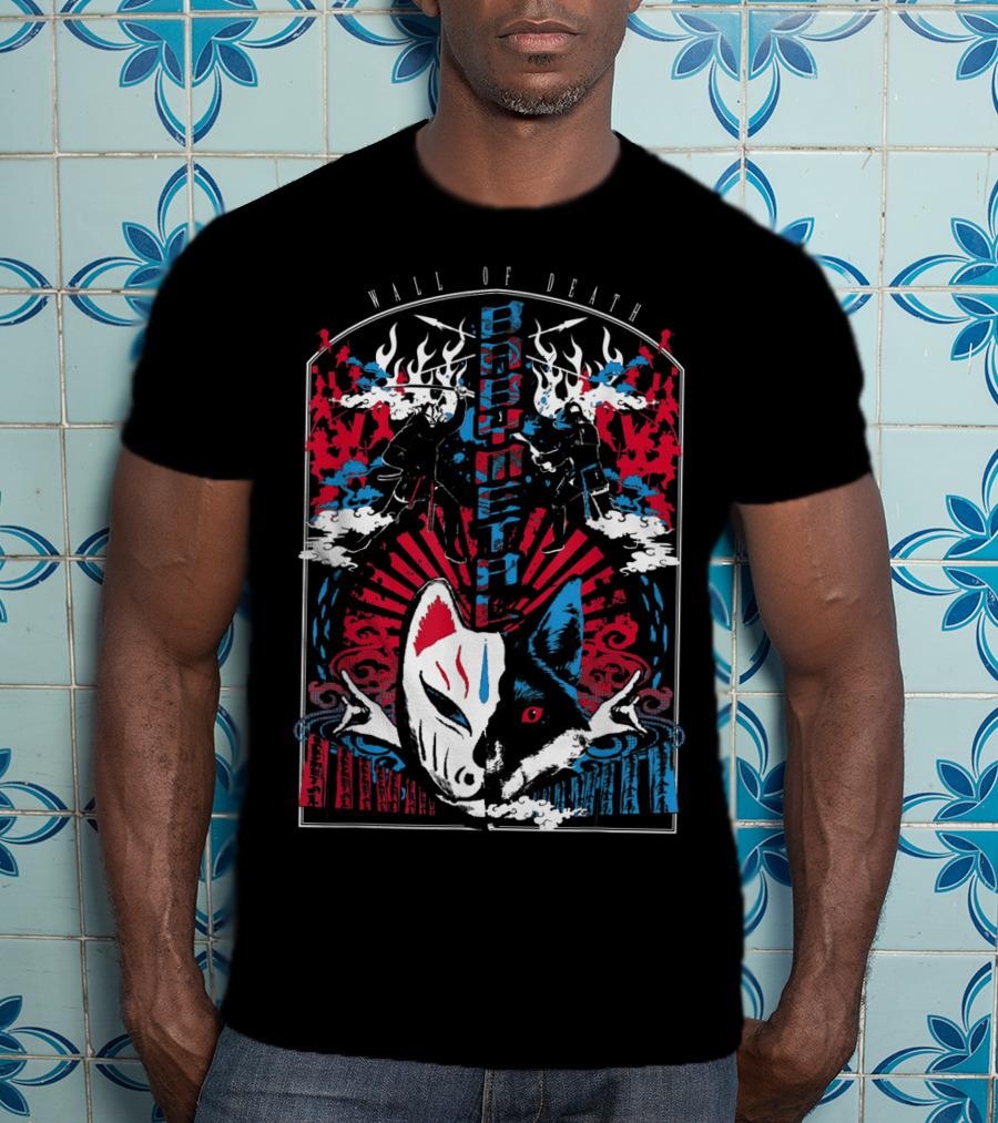 Babymetalfcus Wall Of Death Katana Mask Warriors Flames Red Blue Japan T-Shirt