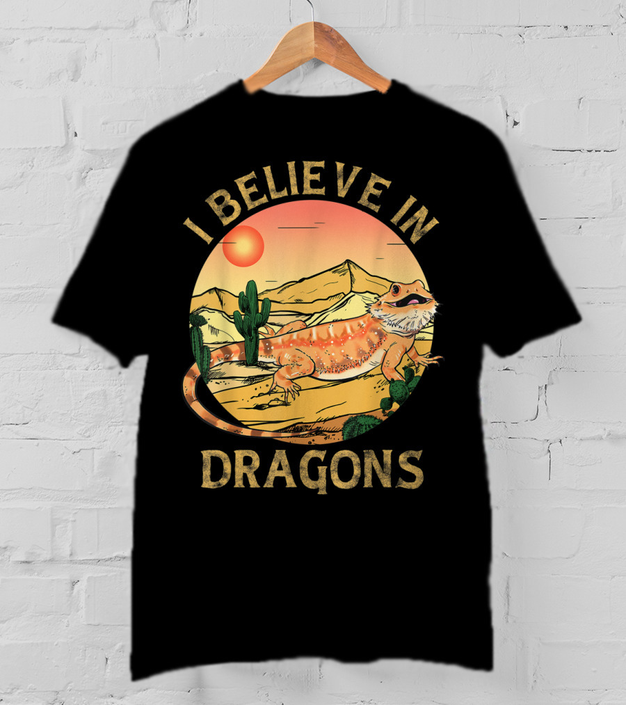 I Believe In Dragons Bearded Cactus Desert Sunset T-Shirt