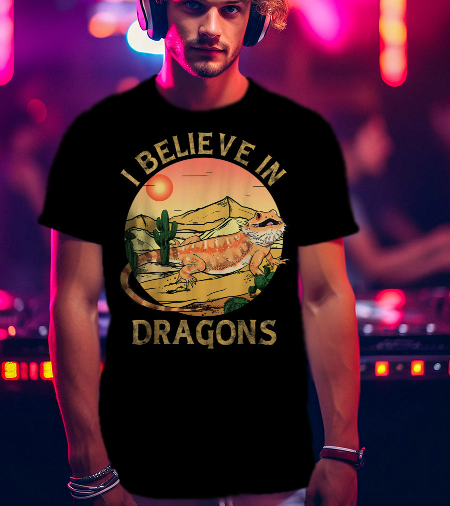 I Believe In Dragons Bearded Cactus Desert Sunset T-Shirt