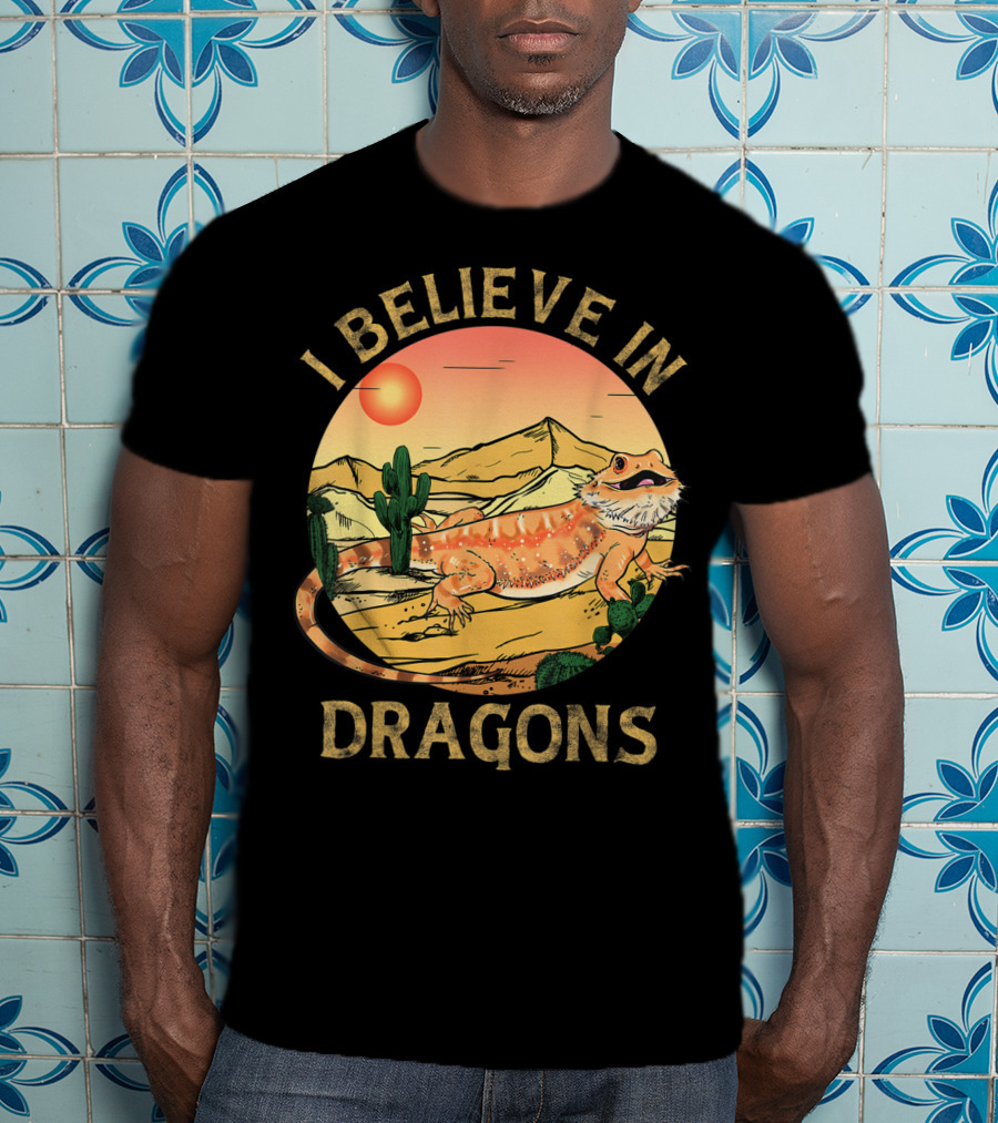 I Believe In Dragons Bearded Cactus Desert Sunset T-Shirt