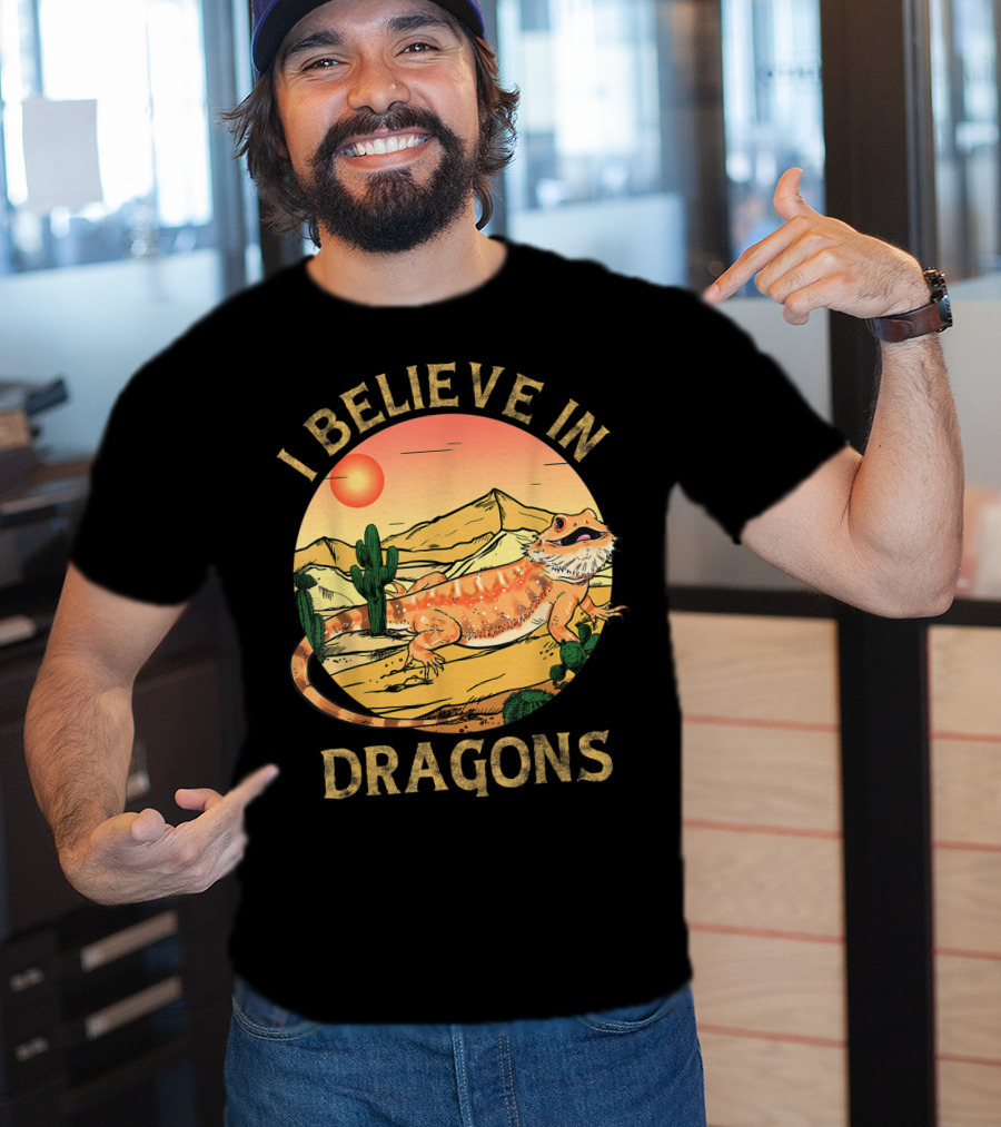 I Believe In Dragons Bearded Cactus Desert Sunset T-Shirt