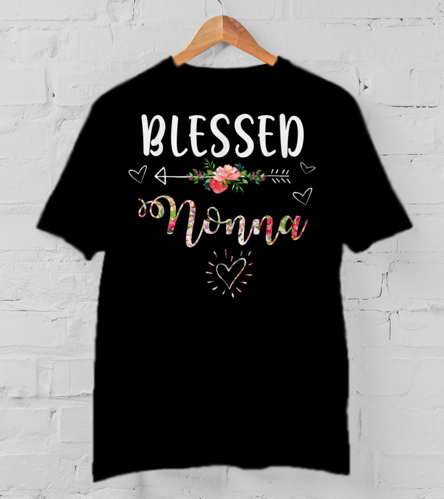 Blessed Nonna Floral Text With Heart And Arrow T-Shirt