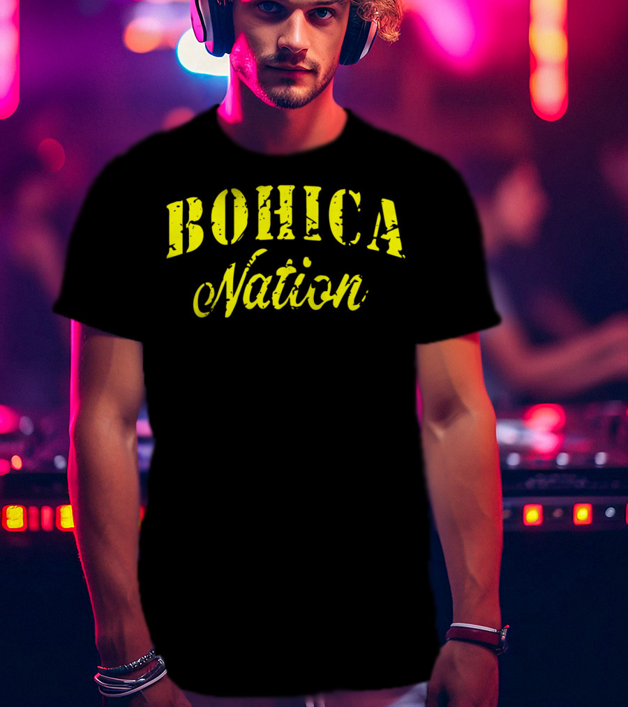 BOHICA Nation Military Style Stencil Font Vintage Distressed Look T-Shirt