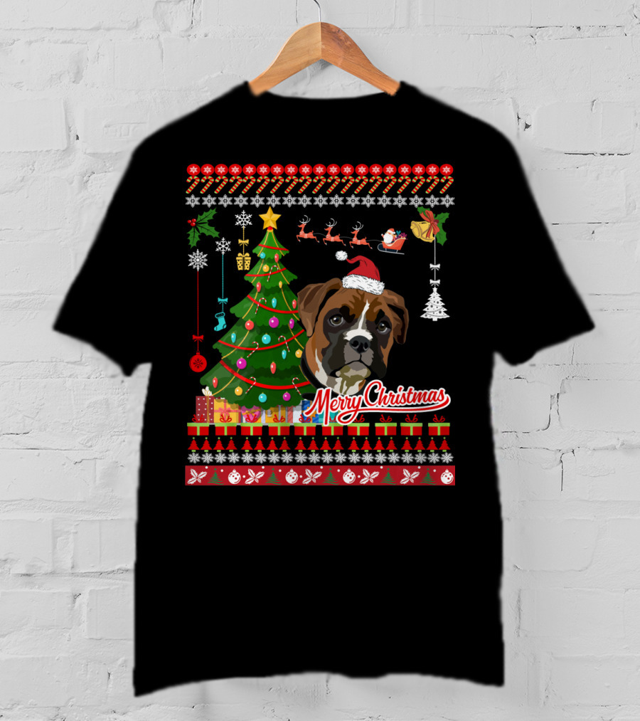 Merry Christmas Boxer Dog Ugly Christmas T-Shirt