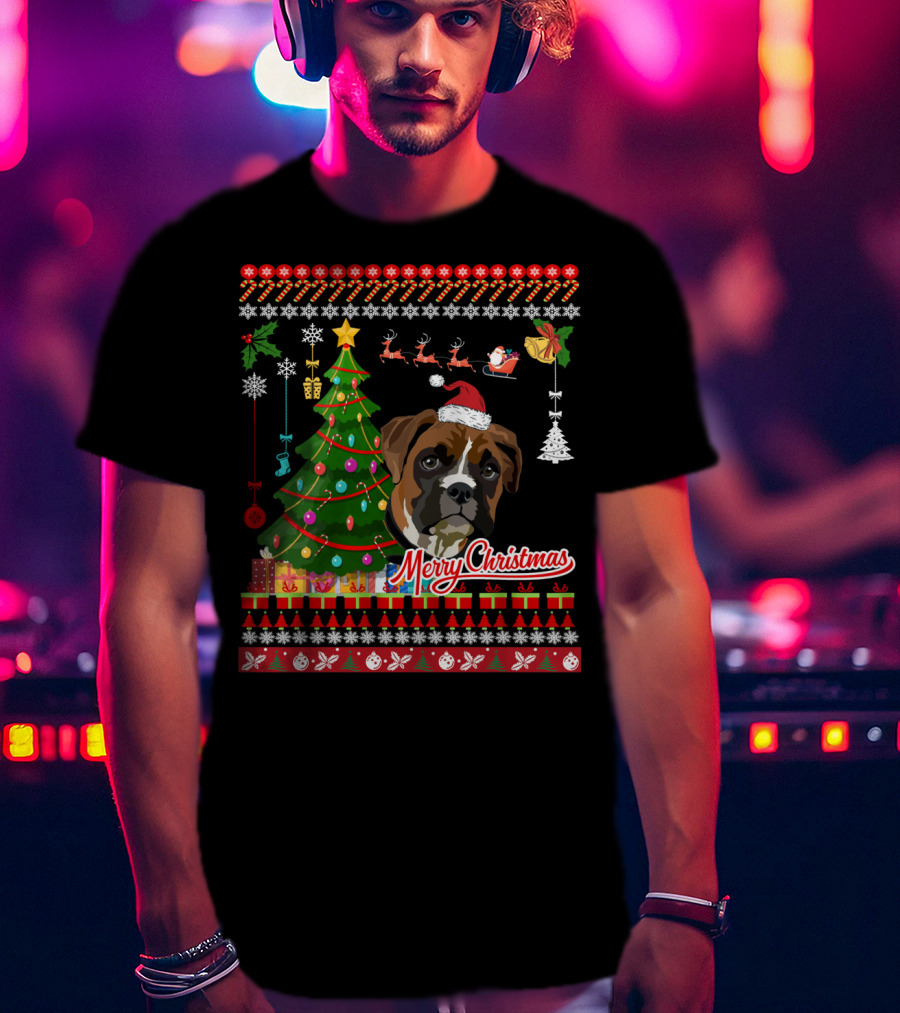 Merry Christmas Boxer Dog Ugly Christmas T-Shirt