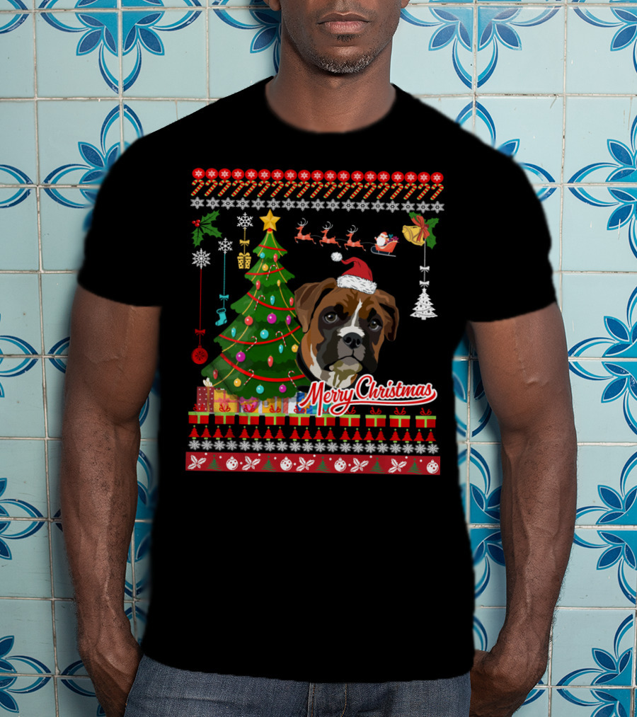 Merry Christmas Boxer Dog Ugly Christmas T-Shirt
