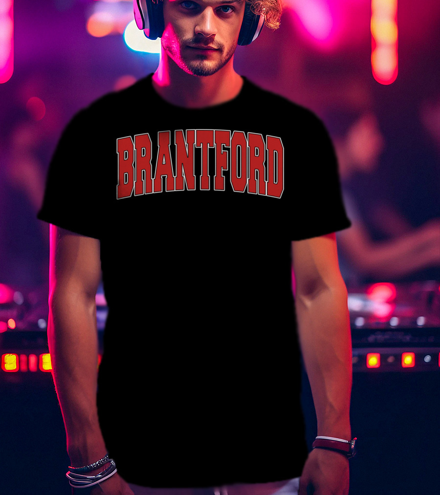 Brantford Canada Varsity Style Red Block Lettering T-Shirt