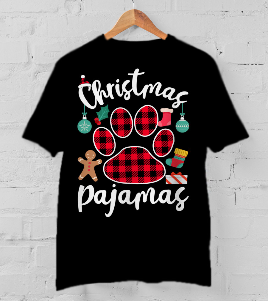 Buffalo Plaid Paw Print Christmas Pajamas Holiday T-Shirt