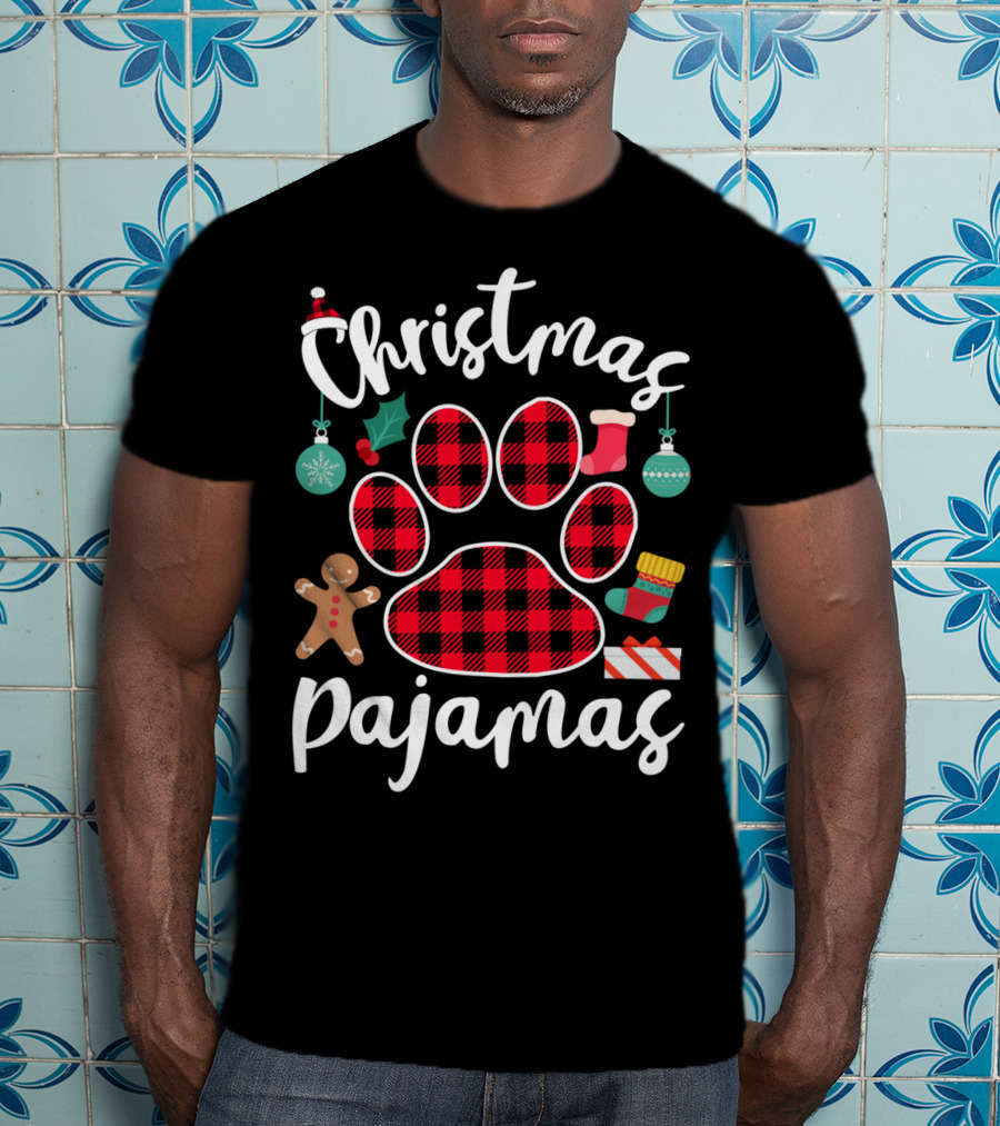 Buffalo Plaid Paw Print Christmas Pajamas Holiday T-Shirt